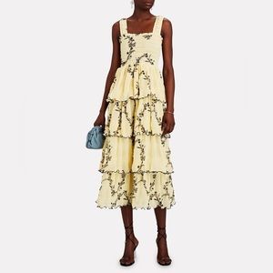 LIKE NEW! Ganni - Floral Print Smocked Plissé Georgette Midi Dress